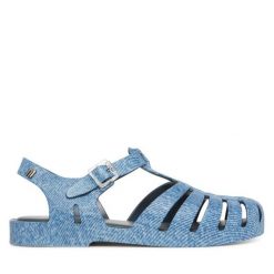 Sandały Melissa. Niebieskie sandały damskie Melissa, bez wzorów, z denimu, bez obcasa, na płaskiej podeszwie, bez zapięcia. Za 179.99 zł.