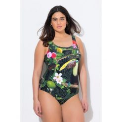 Damskie Strój kąpielowy tukan bez miękkich miseczek dekolt w serek. Czarne kostiumy jednoczęściowe damskie Ulla Popken, plus size, bez wzorów, z elastanu, sportowe, plus size. Za 199.99 zł.