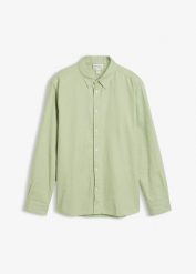 Koszula z długim rękawem z chłodzącej mieszanki lnu, modern fit. Zielone koszule męskie bonprix, l, bez wzorów, klasyczne, bez kołnierzyka, bez ramiączek. Za 122.99 zł.