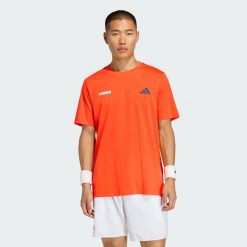 Tenisowa koszulka z grafiką Hot Egg. Brązowe koszulki sportowe męskie Adidas, m, bez wzorów, z bawełny, bez kołnierzyka, bez ramiączek, tenisowe, climacool (adidas). Za 180.40 zł.