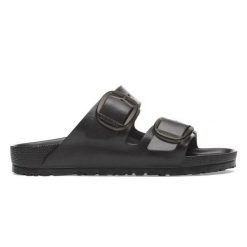 Klapki damskie Birkenstock Arizona. Czarne klapki damskie Birkenstock, bez wzorów, z materiału, klasyczne, bez obcasa. Za 338.00 zł.