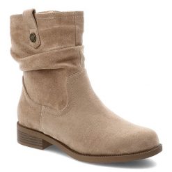 Botki damskie S.Barski o klasycznym fasonie z marszczoną cholewką ozdobnym paskiem i niskim stabilnym obcasem beżowe, HY62-8102 Beige. Brązowe kozaki damskie S.BARSKI, z jeansu, bez obcasa, na obcasie. Za 169.00 zł.