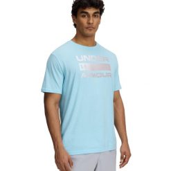 Koszulka męska Under Armour Team Issue Wordmarsk SS. Niebieskie koszulki sportowe męskie Under Armour, m, bez wzorów, bez kołnierzyka, bez ramiączek, na fitness i siłownię. Za 127.24 zł.