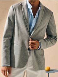 Marynarka slim fit - szary. Szare marynarki męskie Sinsay, bez wzorów. W wyprzedaży za 59.99 zł.