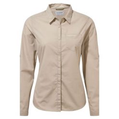Koszula podróżnicza damska Craghoppers Kiwi II LS Shirt. Brązowe koszule damskie Craghoppers, bez wzorów, sportowe, bez kołnierzyka. Za 203.99 zł.