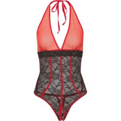 Body ze stringami "ouvert" bonprix czarno-czerwony. Czarne body damskie bonprix. Za 49.99 zł.