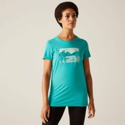 Koszulka turystyczna damska Fingal Stretch. Niebieskie koszulki sportowe damskie Regatta, bez wzorów, z elastanu, sportowe, bez kołnierzyka. Za 140.00 zł.