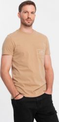 Ombre Męski bawełniany t-shirt z nadrukiem na kieszonce Ombre Streetstyle piaskowy V6 OM-TSCT-0108 XXL. T-shirty męskie Ombre, m, bez wzorów, z bawełny, bez kołnierzyka. Za 49.99 zł.