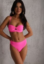 Fuksjowe Bikini Dwuczęściowe z Ozdobnym Węzłem i Odpinanymi Ramiączkami Azaeryra. Czerwone bikini damskie Renee, plus size, bez wzorów, plus size. Za 99.99 zł.