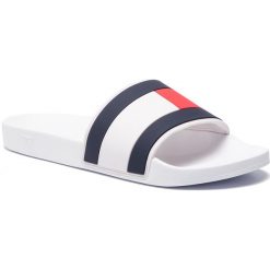 Klapki TOMMY HILFIGER - Essential Flag Pool Slide FM0FM02327 White 100. Białe klapki męskie marki Tommy Hilfiger, z materiału. Za 179.00 zł.