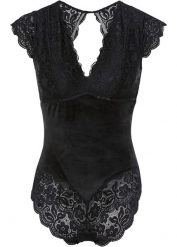Body aksamitne bez fiszbinów. Czarne body damskie bonprix, bez wzorów, z koronki. Za 119.99 zł.