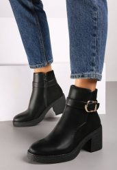 Czarne Ocieplane Botki na Obcasie Ozdobione Klamrą Rilanya. Czarne botki damskie Born2be, z jeansu, eleganckie, bez obcasa, na obcasie, bez zapięcia. Za 149.99 zł.
