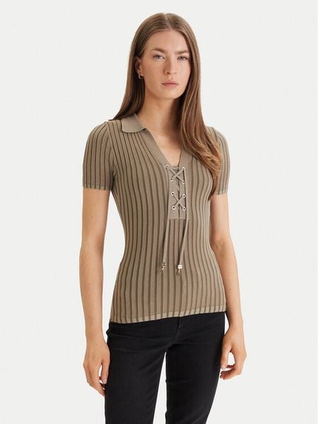 Guess Sweter W6GR09 Z0590 Zielony Regular Fit. Zielone swetry damskie Guess, xs, z aplikacjami, z wiskozy, bez kołnierzyka, bez ramiączek, bez kaptura. Za 214.99 zł.
