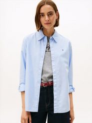 Tommy Hilfiger bluzka koszulowa Oxford Kobiety Bawełna niebieski, 34. Niebieskie bluzki damskie Tommy Hilfiger, bez wzorów, z bawełny, eleganckie, bez kołnierzyka, bez ramiączek. Za 329.95 zł.