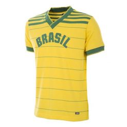 Koszulka retro piłkarska dla dorosłych - Brazylia 1984 - Żółta. Żółte koszulki sportowe męskie COPA FOOTBALL, bez wzorów, bez kołnierzyka, bez ramiączek, do piłki nożnej. Za 298.21 zł.