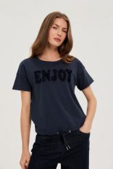 Bluza z krótkimi rękawami granatowa. Bluzy damskie MOODO, bez wzorów, z bawełny, bez kaptura. Za 89.99 zł.