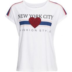 T-shirt bonprix biały z nadrukiem. Bluzki damskie marki bonprix. Za 59.99 zł.