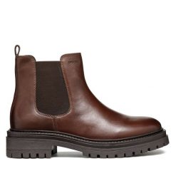 Sztyblety Geox. Brązowe botki damskie Geox, bez obcasa, na płaskiej podeszwie, bez zapięcia. Za 489.99 zł.