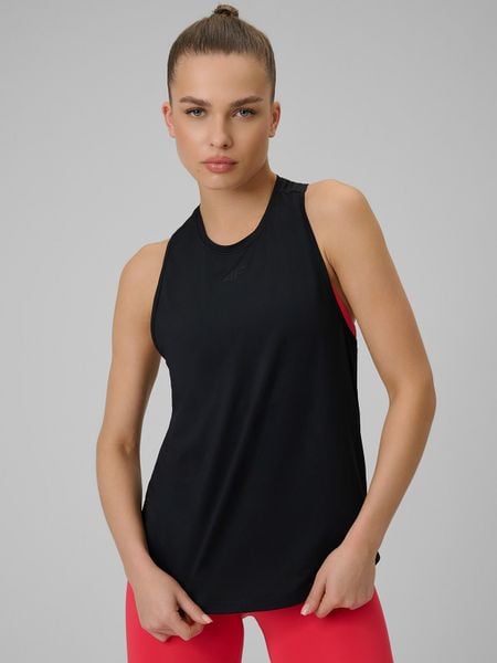 4F Top treningowy szybkoschnący damski - czarny L. Czarne koszulki sportowe damskie 4f, l, bez wzorów, z materiału, klasyczne, bez kołnierzyka. Za 79.99 zł.
