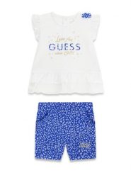 Guess Komplet t-shirt i spodenki A6GG04 K6YW4 Niebieski Regular Fit. Niebieskie spodenki dla dziewczynek Guess, z aplikacjami, z bawełny. Za 194.99 zł.
