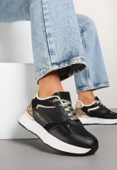 Czarne Sneakersy z Panterką i Napisem Raccaria. Czarne obuwie sportowe damskie Renee, bez wzorów. Za 89.99 zł.