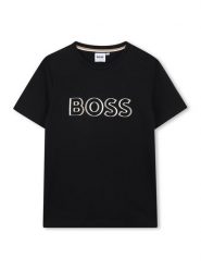 BOSS T-Shirt J52034 S Czarny Slim Fit. Czarne t-shirty dla chłopców Boss, bez wzorów, z bawełny, bez ramiączek. Za 149.99 zł.