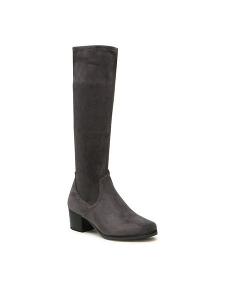 Caprice Kozaki 9-25506-41 Szary. Szare kozaki damskie Caprice, z materiału, bez obcasa, na słupku. Za 419.99 zł.