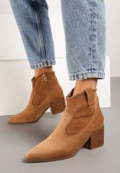 Brązowe Botki Vices w Stylu Kowbojek na Obcasie Vertige. Brązowe botki damskie Renee, na jesień, z jeansu, boho, bez obcasa, na obcasie, bez zapięcia. Za 139.99 zł.