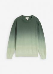 Sweter z dzianiny o splocie drobnych oczek, w cieniowanym kolorze. Zielone swetry dla chłopców bonprix, bez wzorów, z dzianiny, bez kołnierzyka, bez kaptura. Za 84.99 zł.