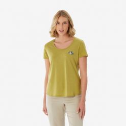 Koszulka turystyczna z krótkim rękawem damska Quechua NH500. Brązowe koszulki sportowe damskie QUECHUA, m, bez wzorów, z bawełny, sportowe, bez kołnierzyka. Za 49.99 zł.