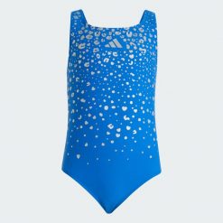 Kostium kąpielowy Glitter V-back Swimsuit Kids. Niebieskie stroje kąpielowe dla dziewczynek Adidas, bez wzorów, z elastanu. Za 173.25 zł.