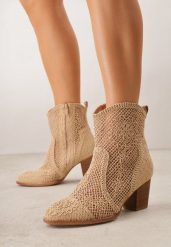 Ciemnobeżowe Ażurowe Botki Kowbojki VICES na Stożkowym Obcasie Natesela. Brązowe botki damskie Renee, na wiosnę, z zamszu, eleganckie, bez obcasa, na obcasie, bez zapięcia. Za 149.99 zł.