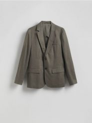 Lniana marynarka regular fit - zielony. Zielone marynarki męskie Reserved, bez wzorów. W wyprzedaży za 259.99 zł.