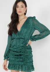 Zielona Sukienka Boulderswift. Zielone sukienki damskie Born2be, na imprezę, l, bez wzorów, bez kołnierzyka, bez ramiączek, mini, dopasowane. Za 119.99 zł.