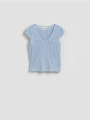 T-shirt z modalem - jasnoniebieski. Niebieskie t-shirty damskie Reserved, l, bez wzorów, z bawełny, bez kołnierzyka. Za 79.99 zł.