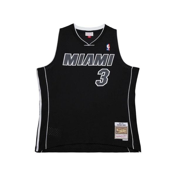 Koszulka NBA Miami Heat Dwyane Wade 2011. Czarne koszulki sportowe męskie Mitchell & Ness, bez wzorów, bez kołnierzyka, bez ramiączek, do koszykówki. W wyprzedaży za 344.50 zł.