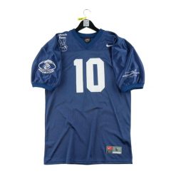 Second life - Nike męska koszulka do futbolu amerykańskiego Jimenez - Stan dobry. Niebieskie koszulki sportowe męskie Nike, l, bez wzorów, z materiału, bez kołnierzyka, bez ramiączek, na fitness i siłownię. Za 105.12 zł.