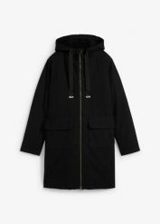 Szeroka kurtka parka zimowa z kapturem. Czarne parki damskie bonprix, na zimę, bez wzorów, eleganckie, z kapturem. Za 339.99 zł.