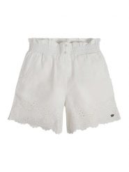Guess Szorty materiałowe J3GD07 WCVM0 Biały Relaxed Fit. Białe spodenki dla dziewczynek Guess, z aplikacjami, ze lnu. Za 199.99 zł.