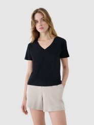 4F T-shirt oversize z modalem damski - czarny XS. Czarne koszulki sportowe damskie 4f, xs, bez wzorów, z bawełny, bez kołnierzyka, bez ramiączek. W wyprzedaży za 39.99 zł.