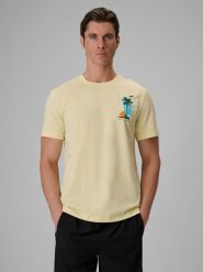 4F T-shirt regular z nadrukiem męski - żółty L. Żółte t-shirty męskie 4f, l, bez wzorów, z bawełny, klasyczne, bez kołnierzyka. Za 69.99 zł.
