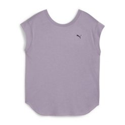 Koszulka damska PUMA Studio Foundations. Fioletowe koszulki sportowe damskie Puma, xs, bez wzorów, z bawełny, bez kołnierzyka, bez ramiączek, na fitness i siłownię. Za 62.99 zł.