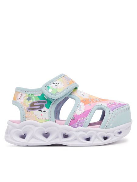 Skechers Sandały Heart Lights Sandals-Cutie Clouds 302977N/TQMT Turkusowy. Niebieskie sandały dziewczęce Skechers, z materiału, bez zapięcia. Za 129.99 zł.