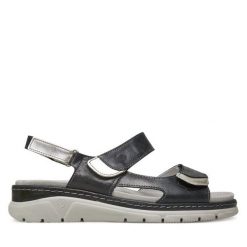 Sandały Suave. Czarne sandały damskie Suave, bez wzorów, bez obcasa, na koturnie, bez zapięcia. Za 399.99 zł.