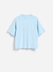 Bawełniany t-shirt boxy - jasnoniebieski. Niebieskie t-shirty męskie Reserved, l, bez wzorów, z bawełny, bez kołnierzyka. Za 69.99 zł.