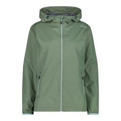Damska kurtka wodoodporna CMP. Zielone kurtki sportowe damskie CMP, bez wzorów, bez kaptura, trekkingowe. W wyprzedaży za 287.80 zł.