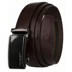 Elegancki, skórzany pasek męski w ciemnobrązowym kolorze z automatyczną klamrą Peterson PTN A009-D.BROWN. Brązowe paski damskie Peterson, bez wzorów, ze skóry, eleganckie. Za 99.99 zł.