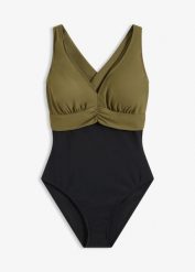 Kostium kąpielowy shape, lekki stopień modelowania sylwetki, z dekoltem w serek. Niebieskie kostiumy jednoczęściowe damskie bonprix, bez wzorów. Za 59.99 zł.