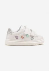 Biało-Srebrne Buty Sportowe Sneakersy Ozdobione Brokatowymi Sercami Uladwena. Białe buty sportowe dziewczęce Born2be, bez wzorów, z dresówki, bez zapięcia. Za 79.99 zł.