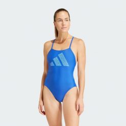 3 Bar Logo Print Swimsuit. Białe kostiumy jednoczęściowe damskie Adidas, l, bez wzorów, sportowe, do pływania. Za 168.65 zł.
